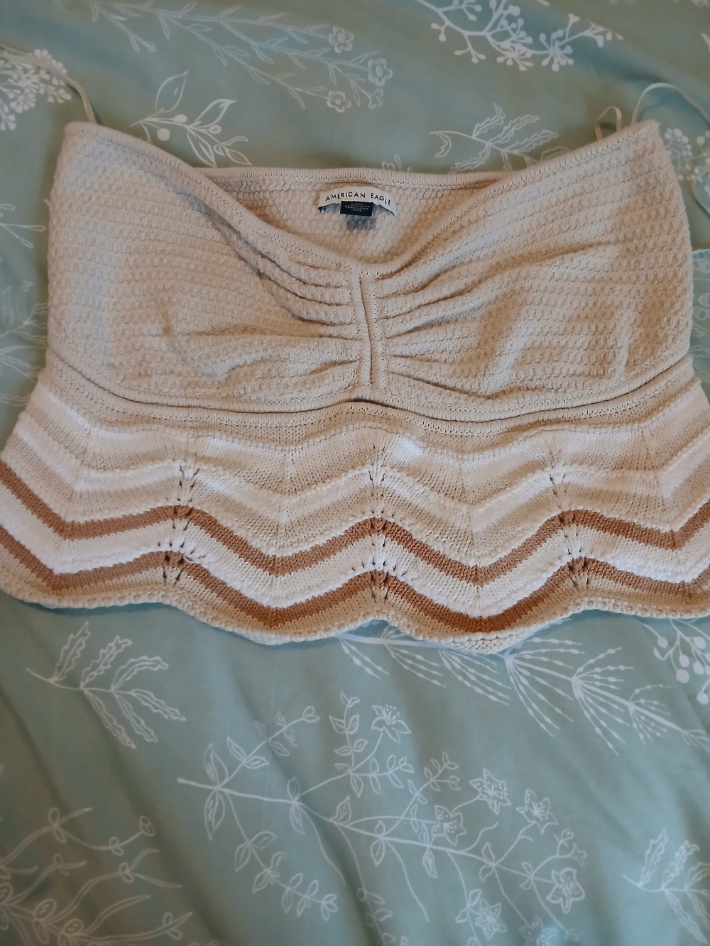 American Eagle Crochet Tube Top in Cream and Tan Stripe